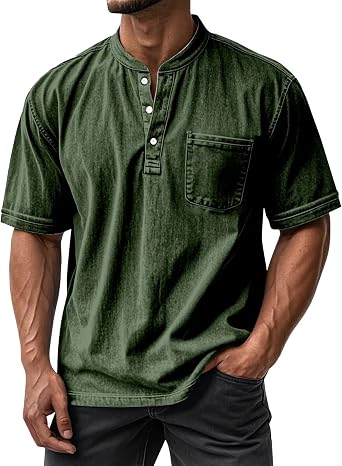 RTRDE Mens Tees Short Sleeve Henley Shirt Casual Summer Lightweight Beach Tshirts Shirts, M-3XL