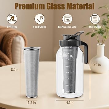 Cold Brew Coffee Maker Jar, 2L Cold Brew Coffee Maker with Stainless Steel Filter for Iced Brew Coffee Ice Tea, Homemade Fruit Drinks Container, cold brew mason jar iced coffee maker