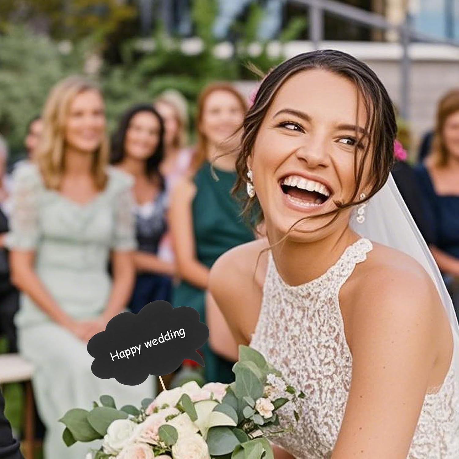 Black Writable Wedding Photo Booth Props Cards Set, DIY Chalkboard Signs with Chalk for Wedding Reception, Bachelorette Party, and Bridal Shower Decorations, 10pcs Kit