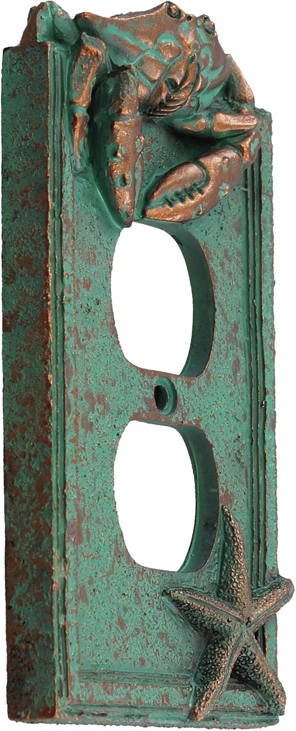 Top Brass Nautical Crab Starfish and Seashell Beach Electrical Cover Wall Plate Bronze/Verdigris Finish - Single Switch, Double, Rocker, Outlet (Outlet Cover)