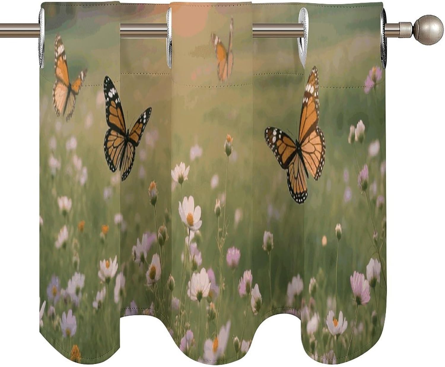 Meadow with Flowers Valance for Windows, 2 Pack Kitchen Curtains Modern Home Decor, Soft Blackout Window Curtains for Living Room & Bedroom, 18 X 52 Inch