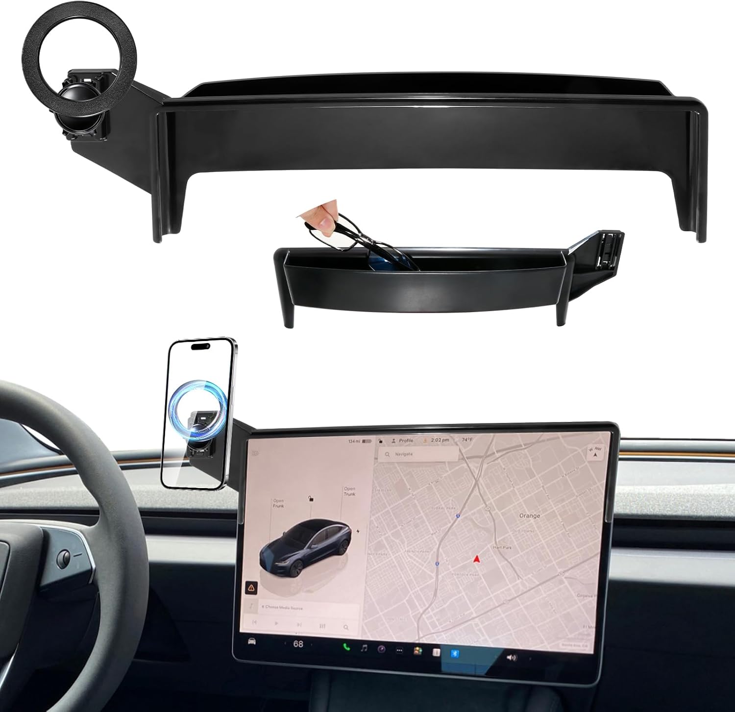 for MagSafe Car Phone Holder for Tesla Model 3 Highland 2024 2025 2026 & Model Y Juniper 2025 2026 Accessories, 15.4-Inch Magnetic Phone Mount 360° Adjustable, Zero Blocking of Screen or View