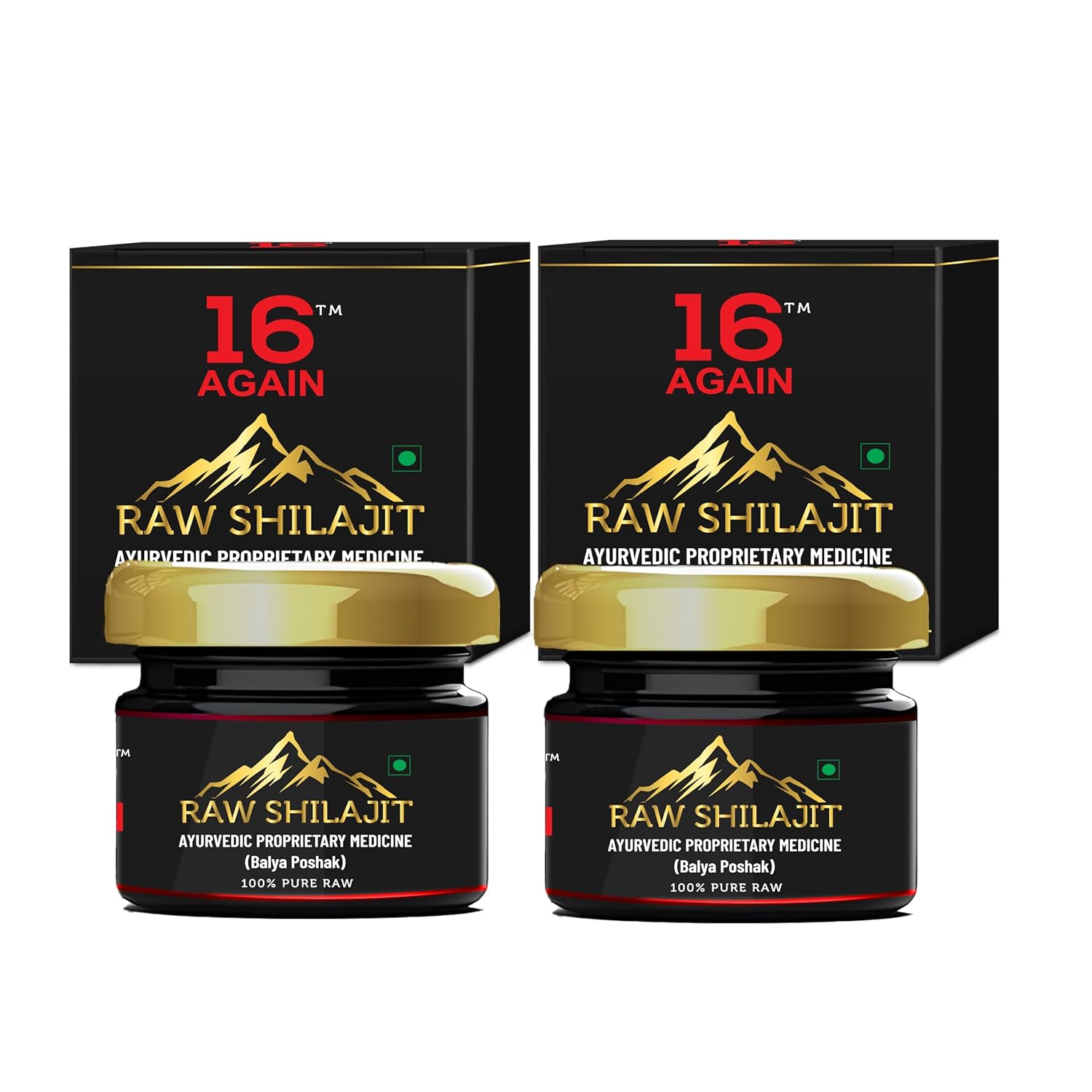 16 AGAIN Shilajit Orgânico Ayurvédico do Himalaia para Força Extra e Resistência, 15 g (Fonte Natural de Ácido Fúlvico e Minerais Traço, Pacote com 2)