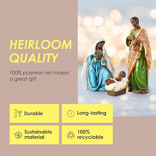 Miniatura 8 de Juego de Belén negro  Figuras de Navidad en miniatura de mesa de la Santa Familia  Juego de 3 figuras de polirresina pintadas a mano  María, José y