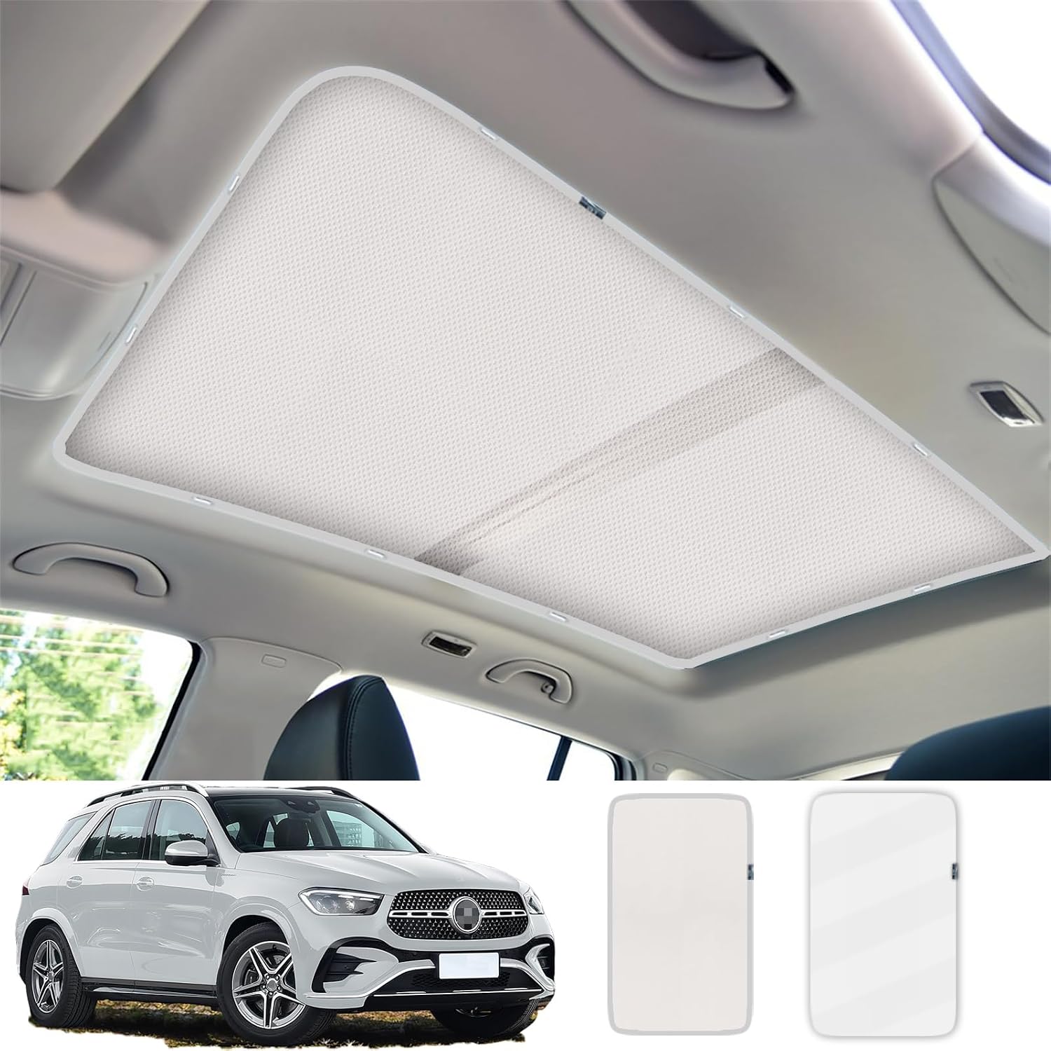 One Piece Car Sunroof Shade Compatible with Benz GLE Since 2020, 60s Installation | Metal Frame | Breathable Blackout, 2-Layer Foldable Sunshade Cover Car Top (Gray, GLE Since 2020)