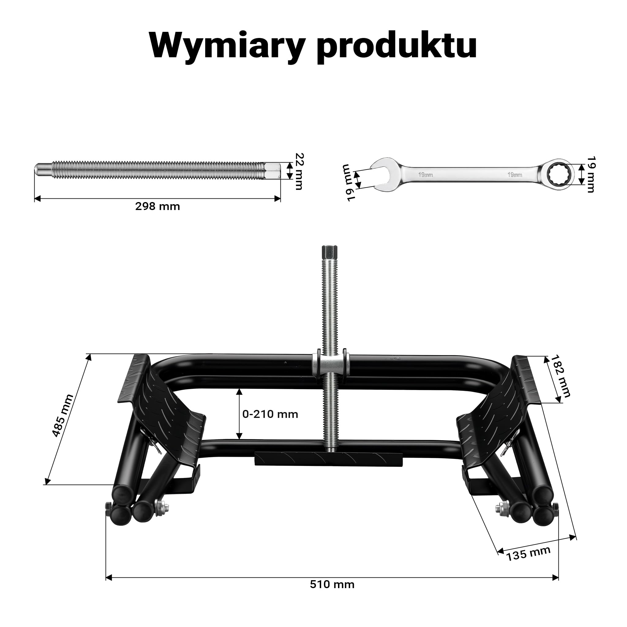 Wiltec Podnośnik do przyczepy kempingowej do 1360 kg, ze stali, ręczne wyrównanie kampera dla opon 14“-15“, niwelacja przez koło, z kluczem