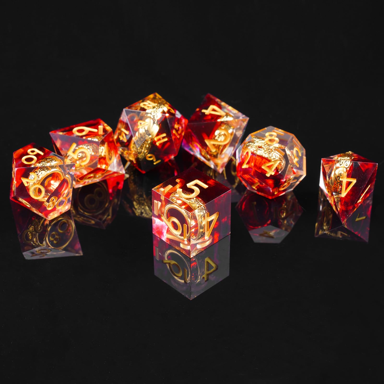 ORUZA DND - Set di dadi D&D fatti a mano, in resina sintetica con bordi appuntiti, per dungeon e dragon, Pathfinder, giochi da tavolo RPG MTG, con confezione regalo, 7 pezzi