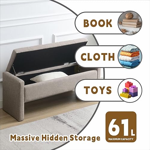Miniatura 5 de Otomana de 47.25'' con almacenamiento, banco de almacenamiento al pie de la cama, banco de entrada - reposapiés multifuncional tapizado en lino para