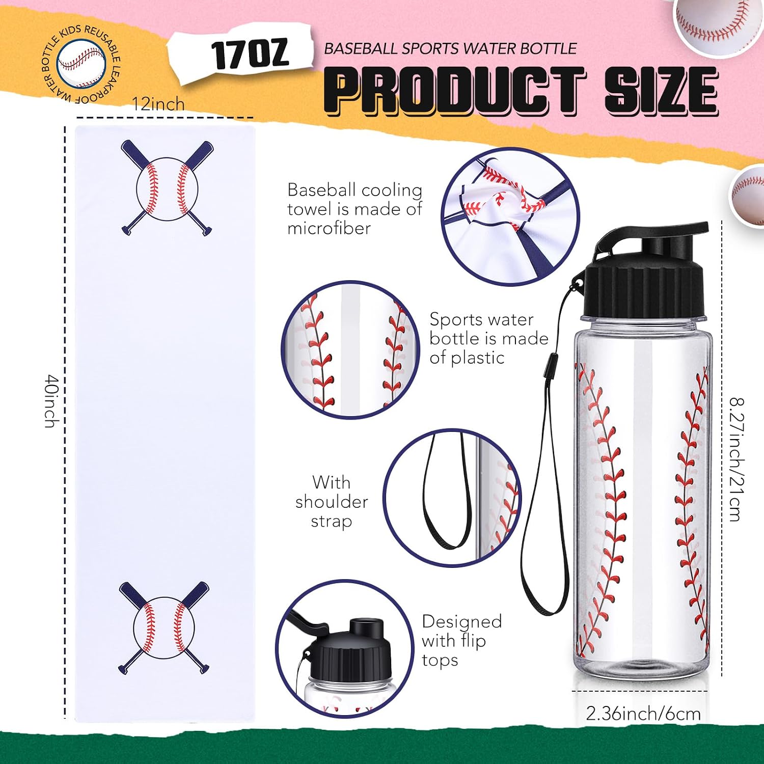 Mifoci 36 Pcs Baseball Party Favors,Team Gifts Bulk,Water Bottles Set image 2