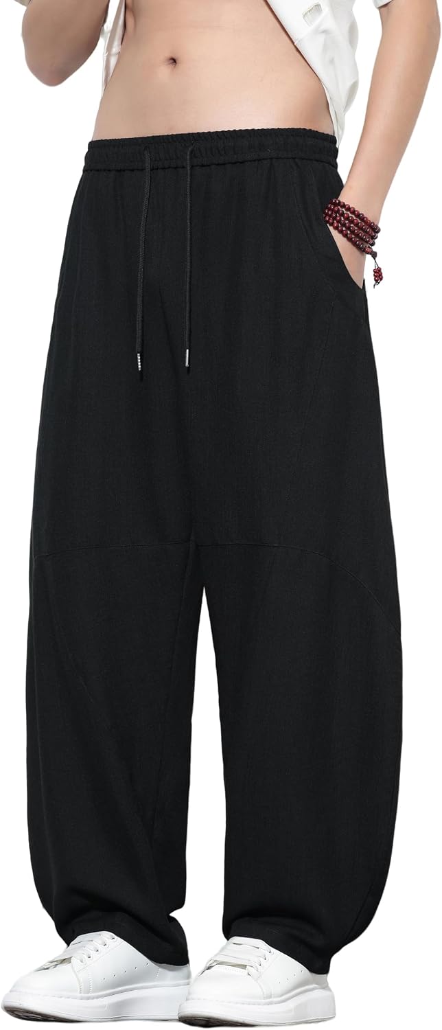 DOSLAVIDA Mens Baggy Sweatpants Wide Leg Casual Pants Drawstring Elastic Waist Loose Joggers with Pockets