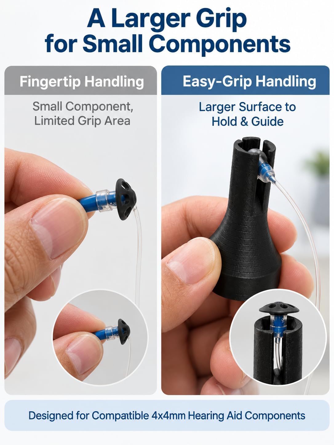 Hearing Aid Insertion Tool with 4x4mm Double Slit, Easy Grip Placement Tool