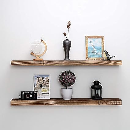 OGNIJA Solid Wood Floating Shelves for Wall 22 inch Modern Rustic Wooden Shelf Set of 2 for Bedroom Bathroom Family Room Kitchen