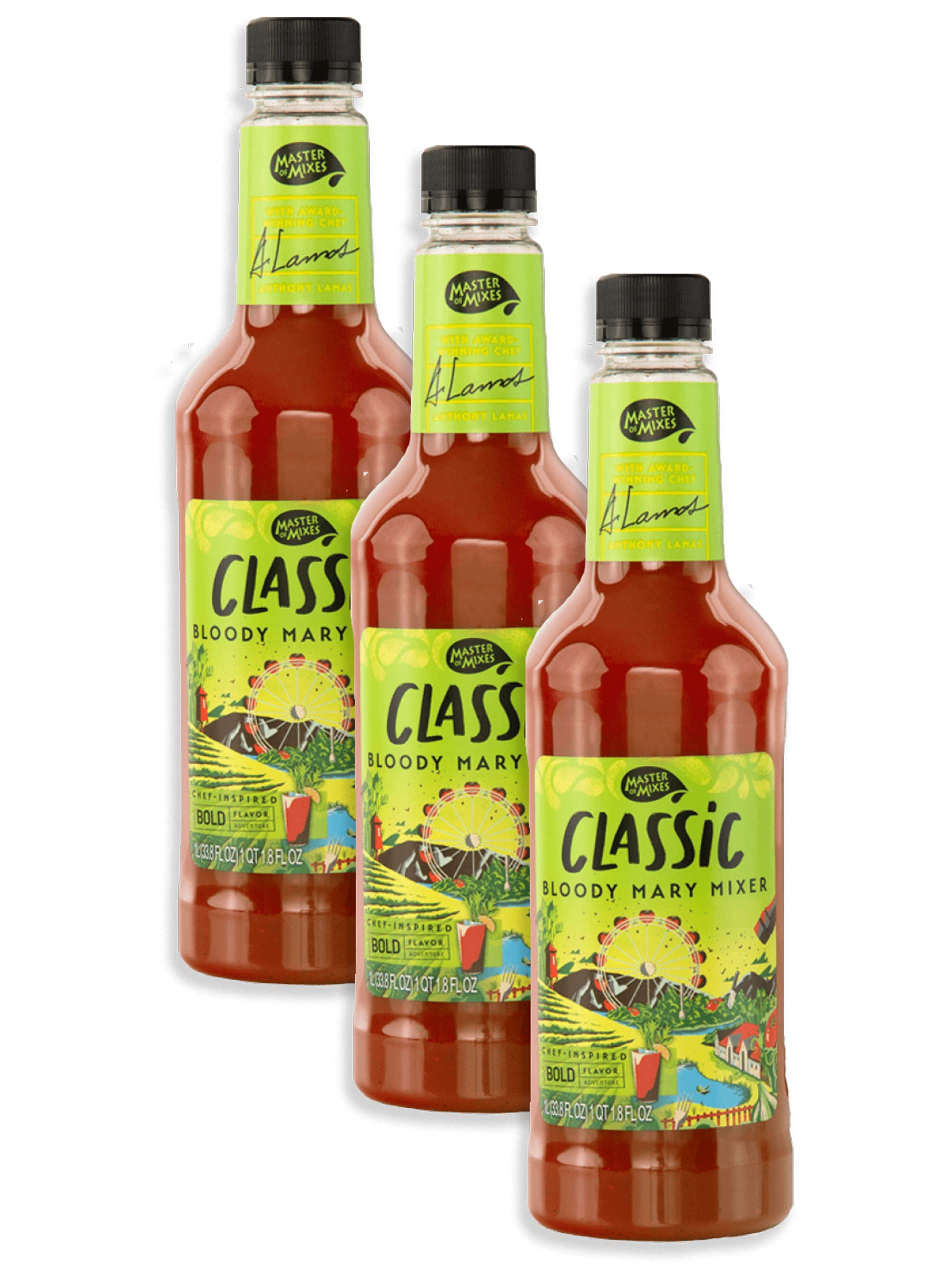 Master of Mixes Classic Bloody Mary Drink Mix, Ready To Use, 1 Liter Bottle (33.8 Fl Oz), Pack of 3