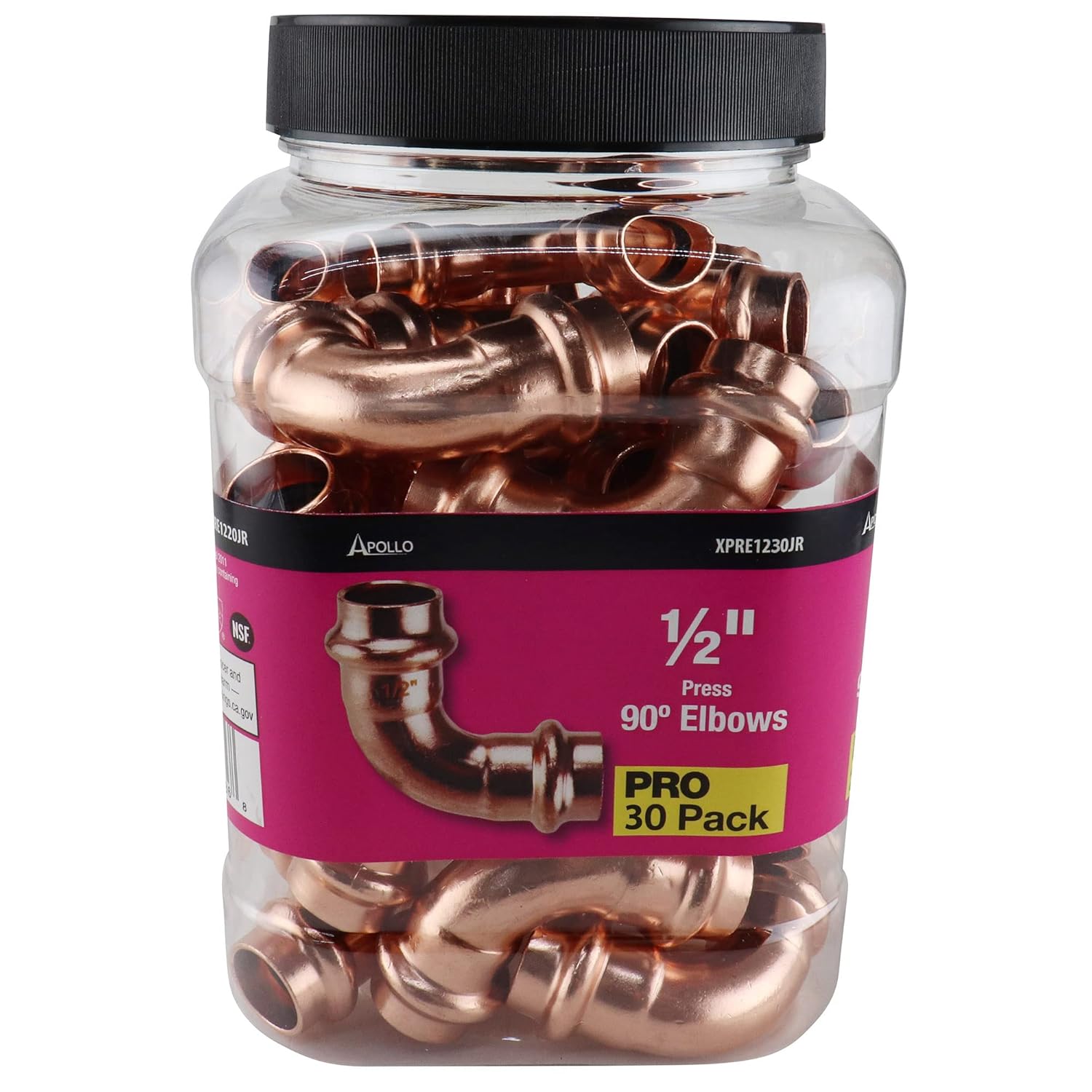 1/2 in. Copper 90-Degree Press x Press Pressure Elbow Jar (30-Pack)