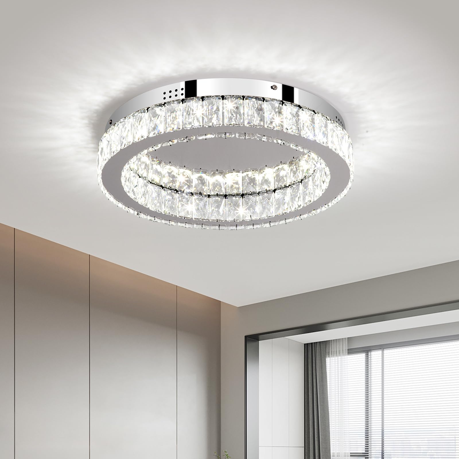 Modern LED Crystal Chandelier, 16.5" LED Flush Mount Pendant Lighting Mini Ceiling Light Fixture for Living Room Bedroom Hallway Staircase Bar Kitchen