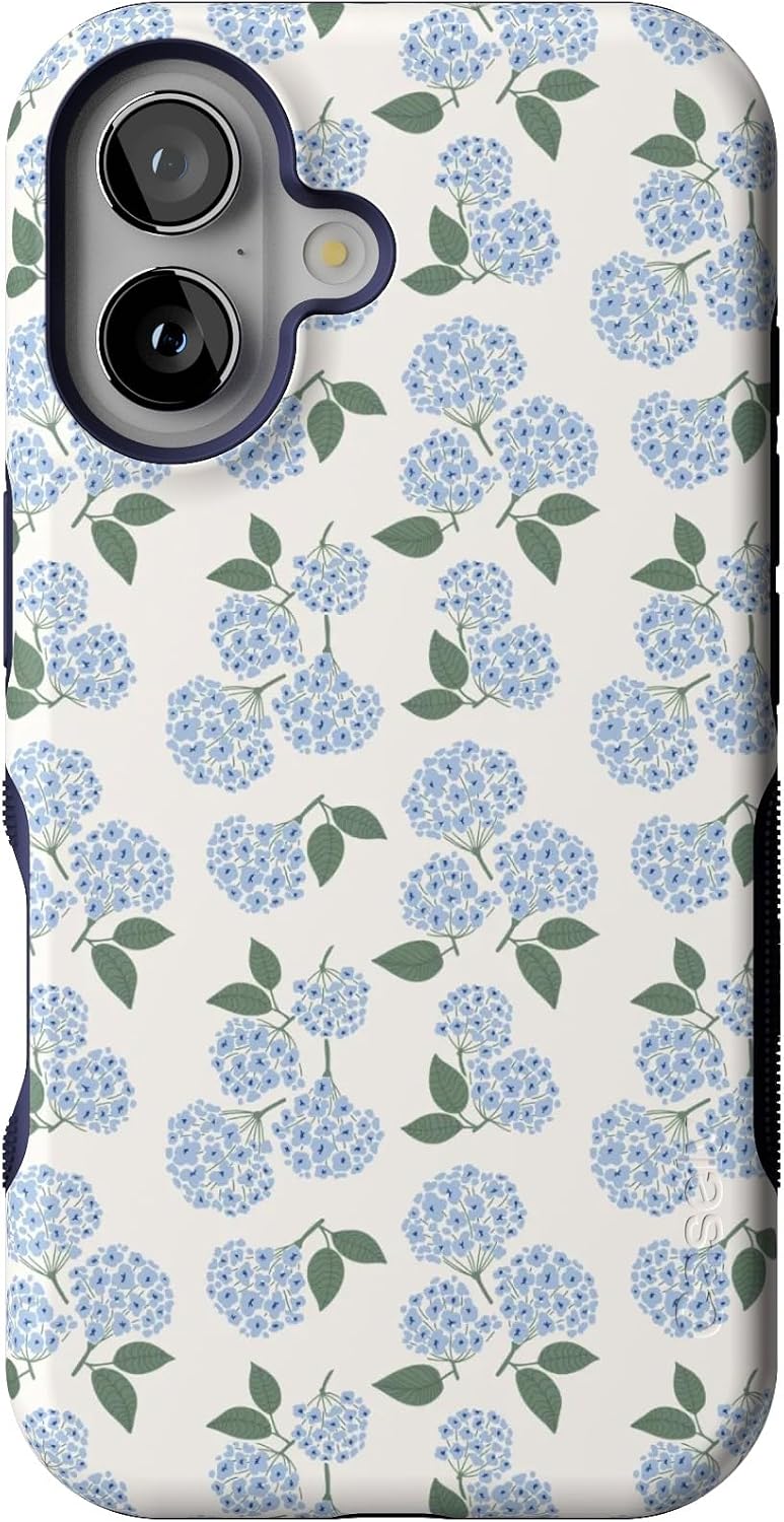 Casely iPhone 16 Case | Nantucket Cottage | Blue Hydrangea | Bold Protective Design | Compatible with MagSafe