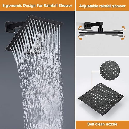 Miniatura 8 de Sistema de ducha con ducha de mano, juego de grifo de ducha de lluvia con cabezal de ducha de 10 pulgadas y sistema de ducha de mano montado