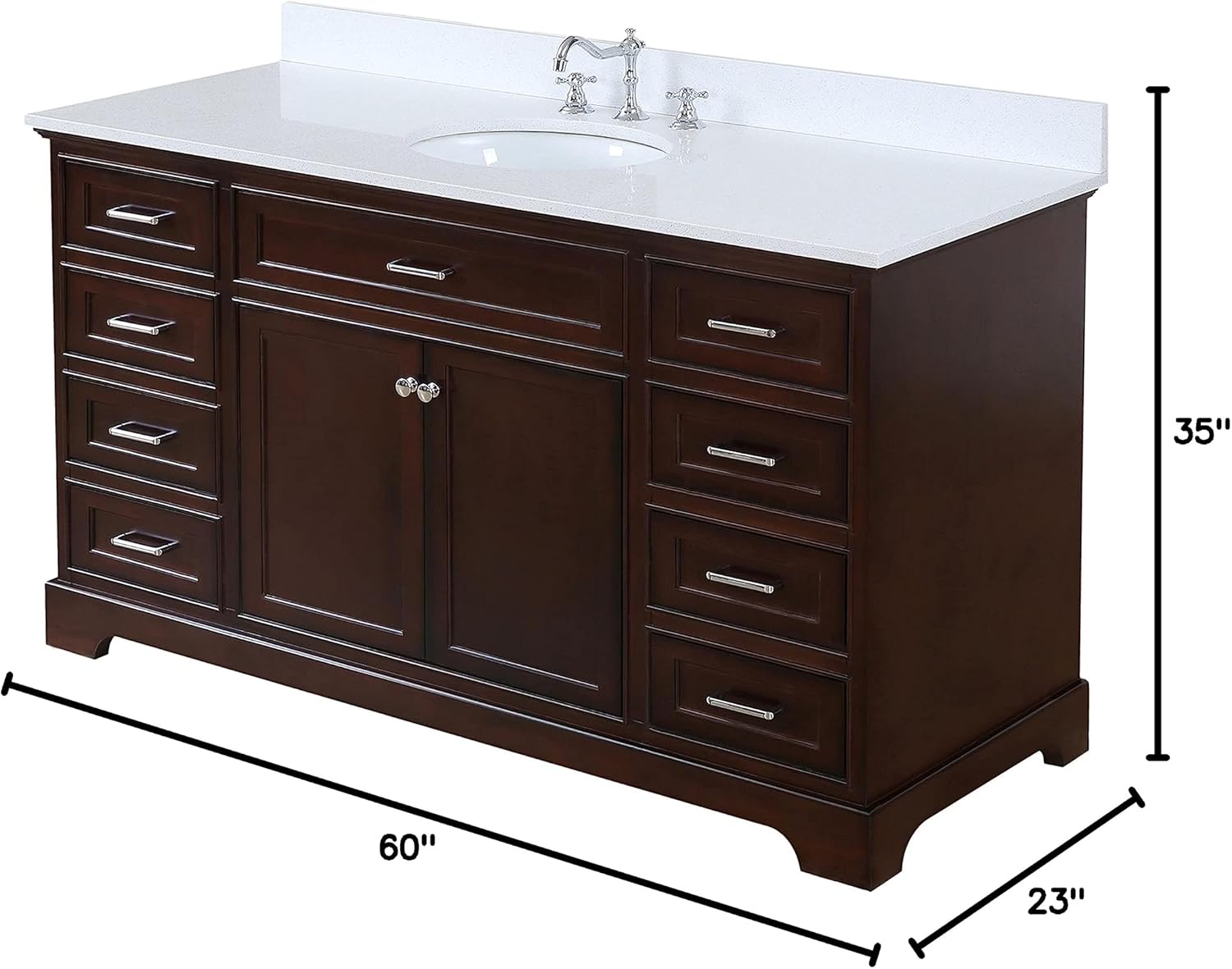 Kitchen Bath Collection Aria 60-inch Single Bathroom Vanity (Quartz/Chocolate): Includes Chocolate Cabinet with Stunning Quartz Countertop and White Ceramic Sink