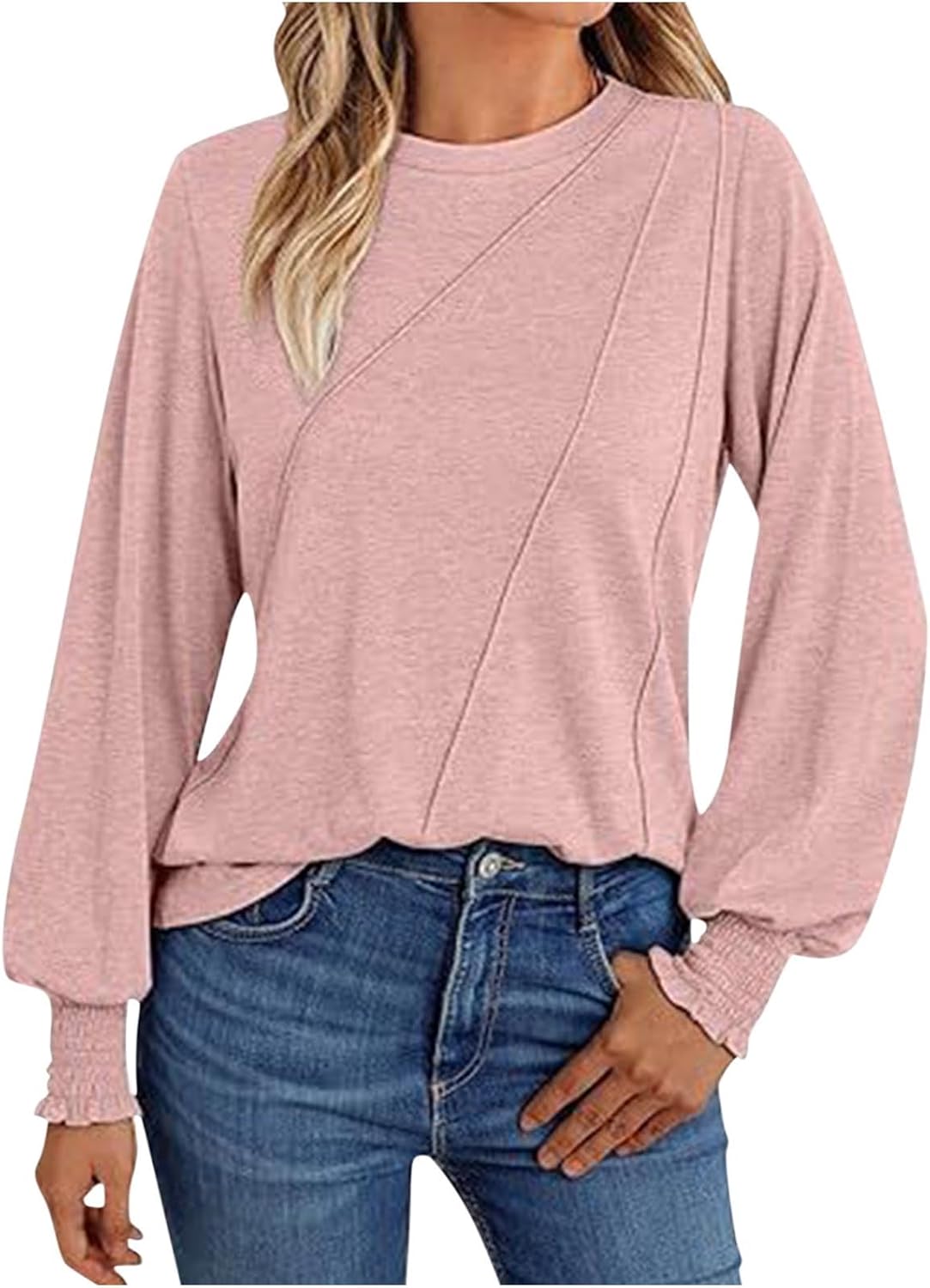 Womens Long Sleeve Tops Fall Fashion Dressy Casual Shirts Crew Neck T-Shirts Tunic Lightweight Outfits Cotton Clothes