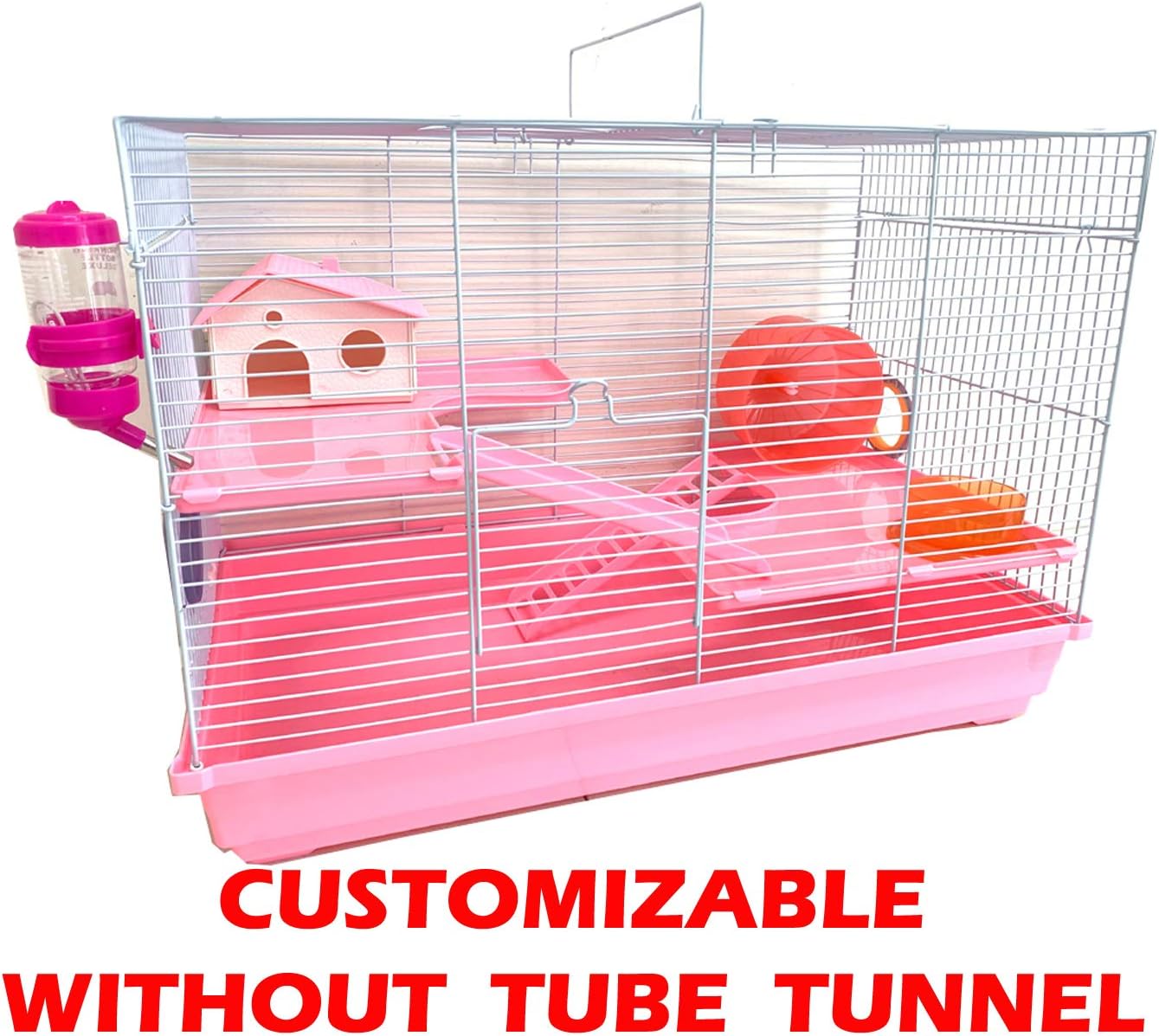 Pink Large Deluxe Dwarf Hamster Expandable and Customizable Habitat House Cage for Rodent Gerbil Mouse Mice Rat with Crossover Tube Tunnel