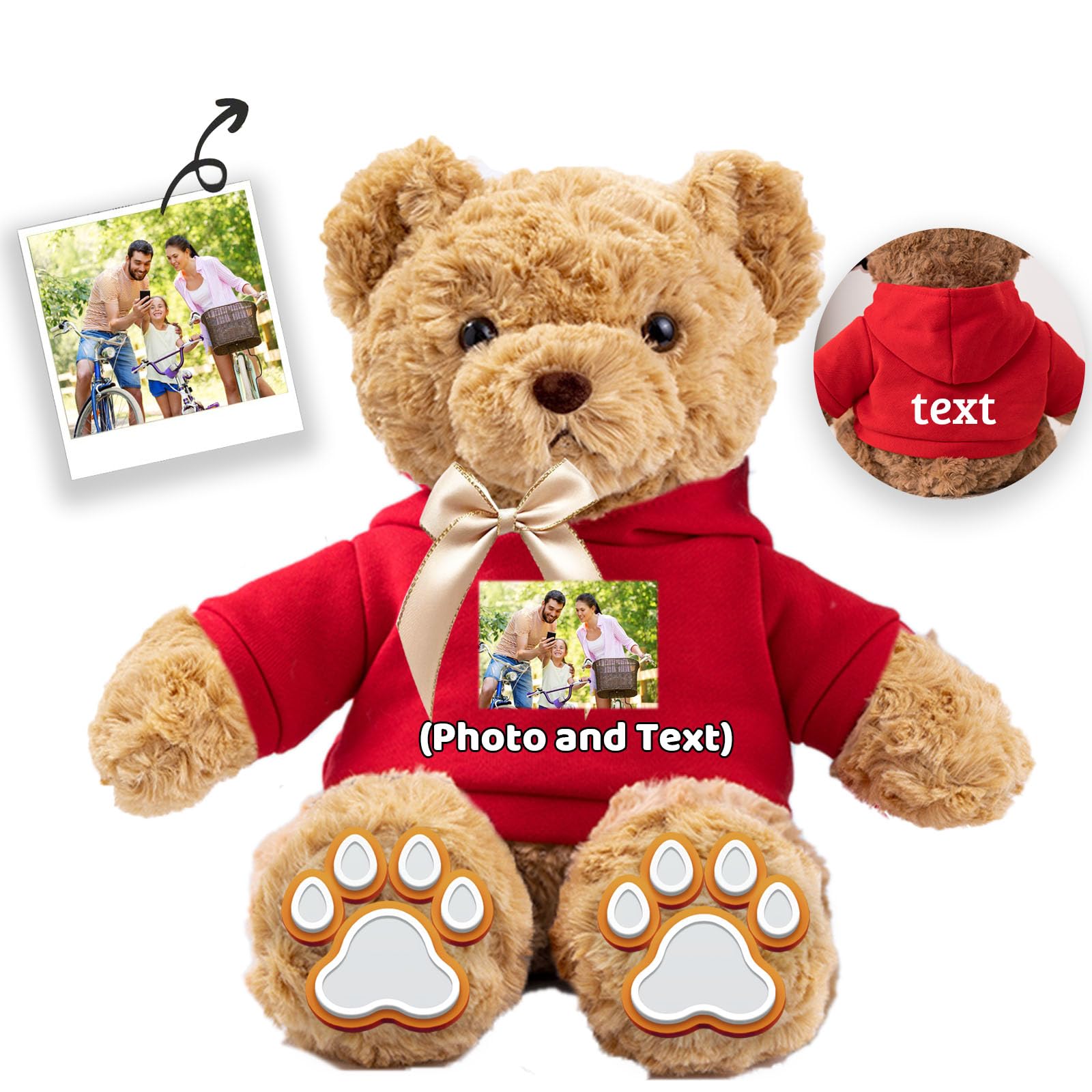 JABECODIFA Personalized Teddy Bear for Her Him Bear Plush with Custom Text+Photo, Personalized Gifts Teddy Bear with Bow as for Valentines Day