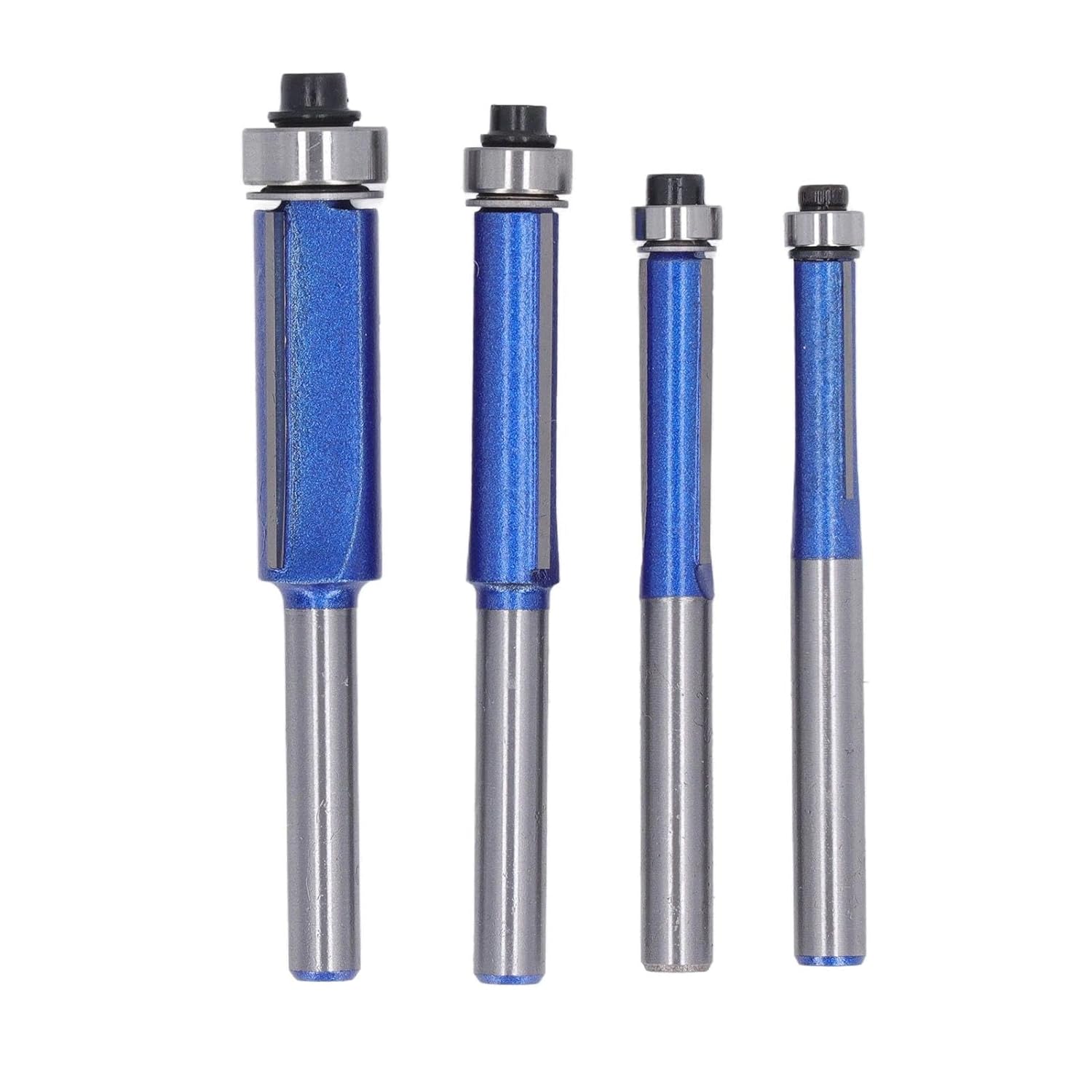 4Pcs Flush Trim Router Bit Set 1/4 Inch Shank, Tungsten Steel Alloy Flush Router Bit with Plastic Box, Laminate Router Bit, Top Bearing Flush Trim Cut Router Bits for Woodworking