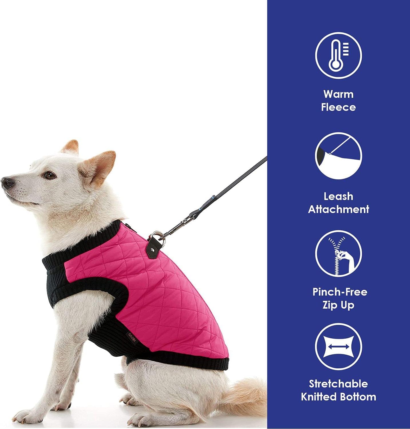Gooby Fashion Vest, Pink, Medium Winter Dog Bomber Vest with D Ring Leash, Water Resistant Sweater - Image 4