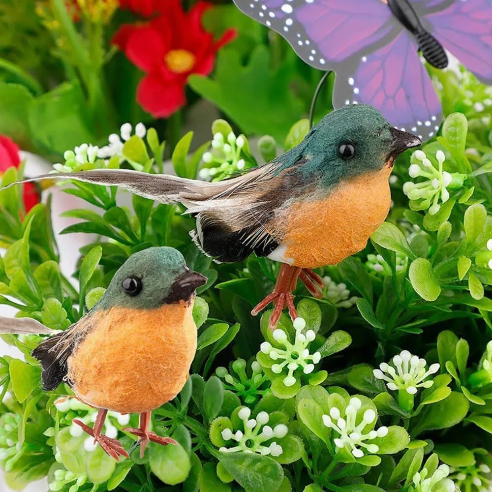3pcs Robin Bird Decoration Artificial Feather Bird Craft Ornament Simulation Little Robin Bird Outdoor Garden Ornaments Decoration image 2