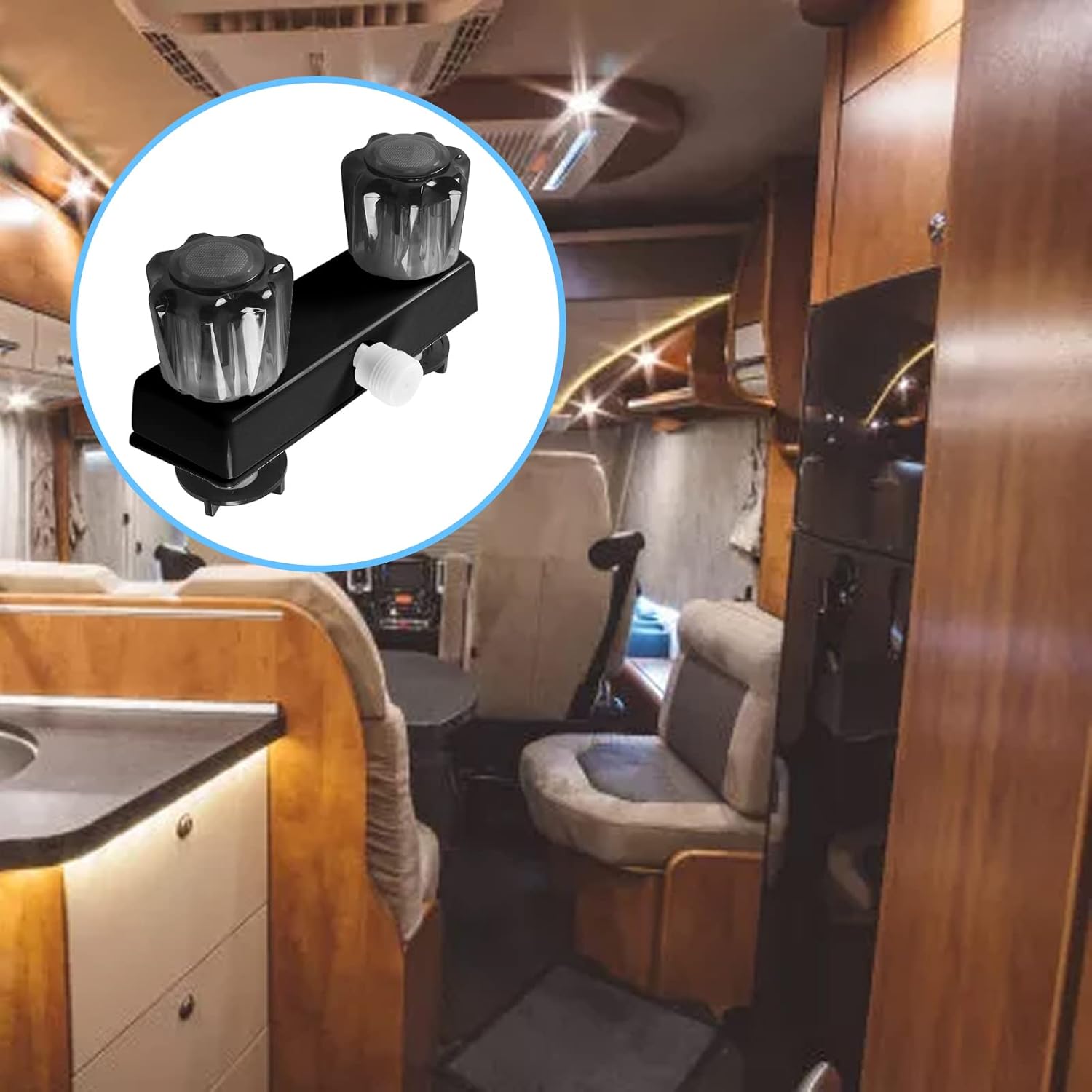 kingsea RV Shower Head with Hose and RV Shower Faucet, Non-Metallic Hand Held Shower Set Valve Diverter Replacement for RVs, Campers, Boats, Black