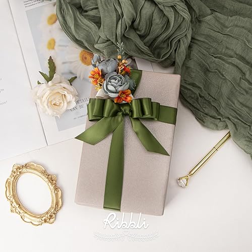 Miniatura 28 de Ribbli - Cinta de satén roja de doble cara, 1 pulgada x 25 yardas, uso para ramo de lazos, envoltura de regalo de Navidad, arreglo floral Rojo