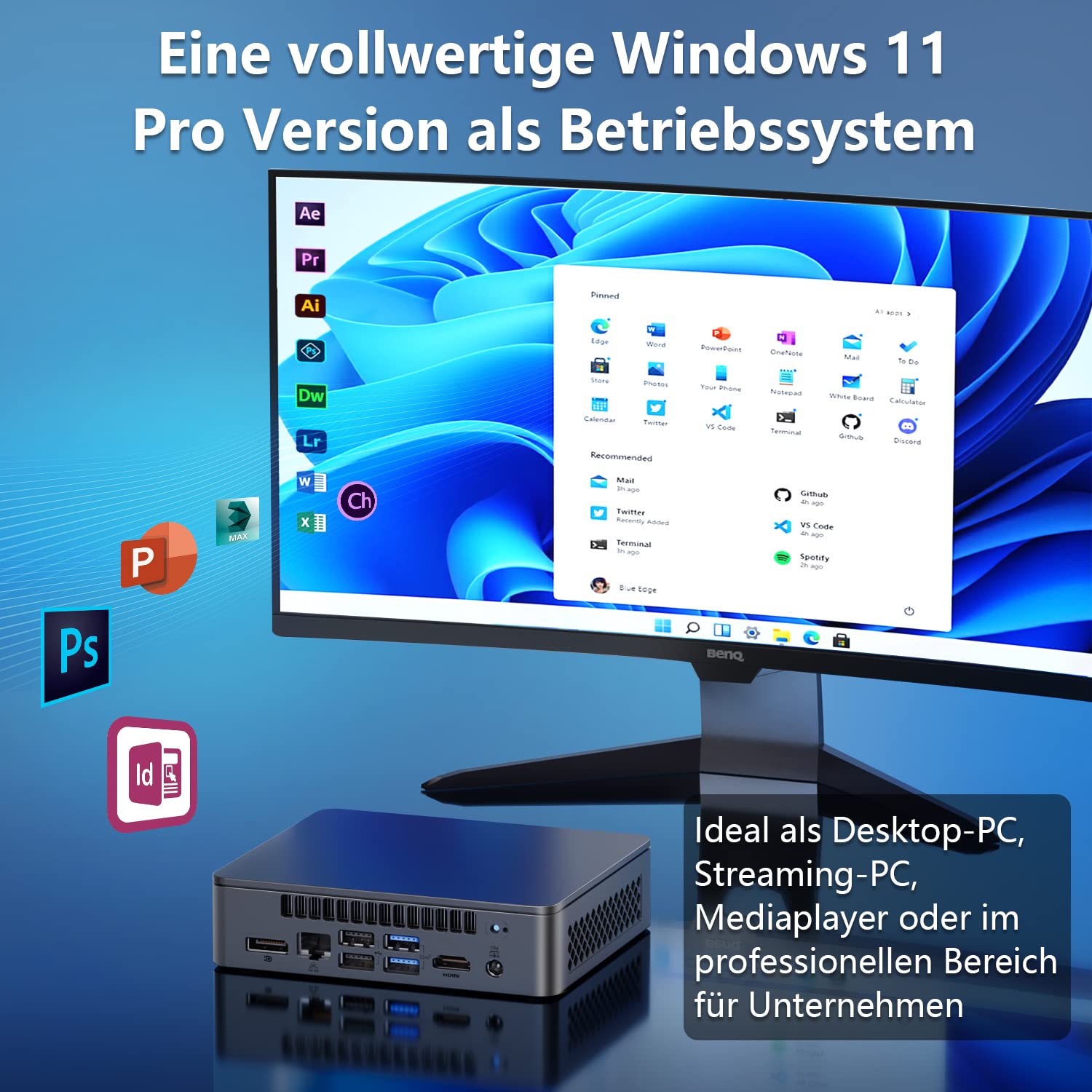 Intel/Asus Mini PC NUC 11 Essentiall mit 11th Gen N5105 bis zu 2,9 GHz, Mini Desktop Computer 8GB RAM, 256GB SSD, Windows 11 Pro Desktop Computer Dual 4K UHD HDMI WiFi Bluetooth v5.1