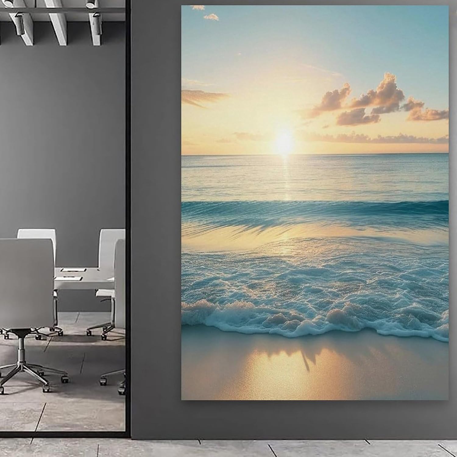 Coastal Ocean Beach Hanging Peaceful Sunrise View Wall Art 08x12inch Frame-style image 5