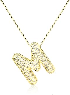 Gold Necklace Women Rhinestone Initial Necklace for Women Bubble Letter Necklace Gold Pendants Cute Stuff Trendy Christmas Gifts for Women