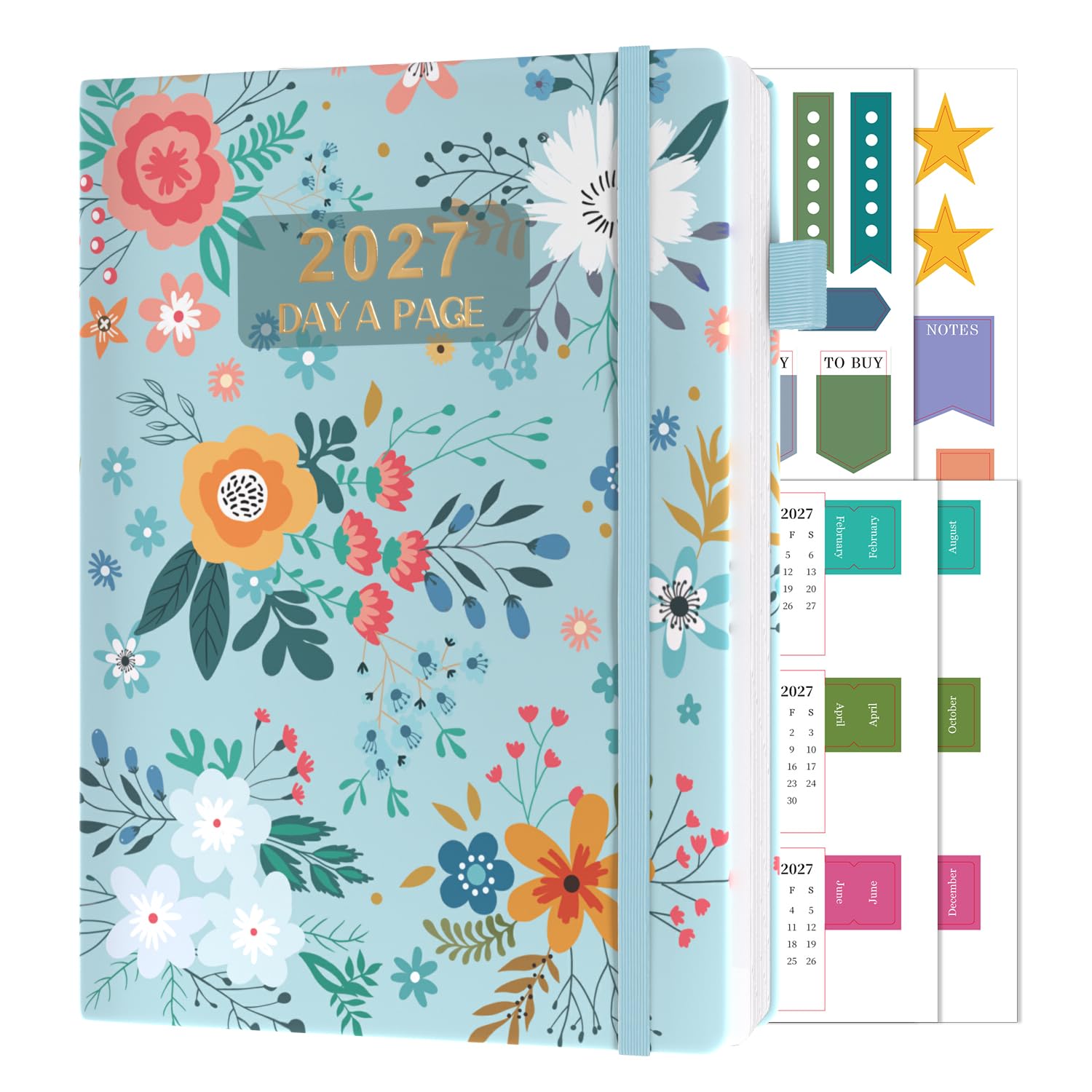 Sailingvan 2027 Diary Day Per Page A4, January 2027 - December 2027, Page a Day Daily Planner, 2027 Calendar & Productivity Stickers, Elastic Strap, Pen Loop & Pocket (8.5'' x 11'')