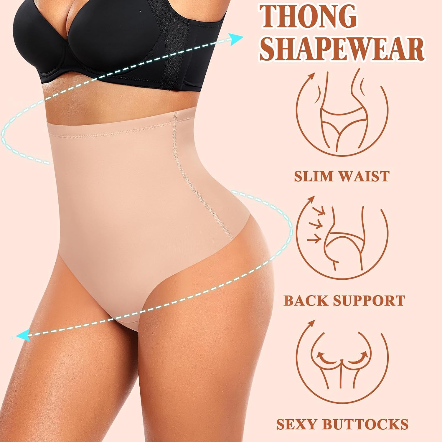 Tummy Control Thong Shapewear For Women High Waist Shaping Thong Panties Body Shaper Girdle Underwear