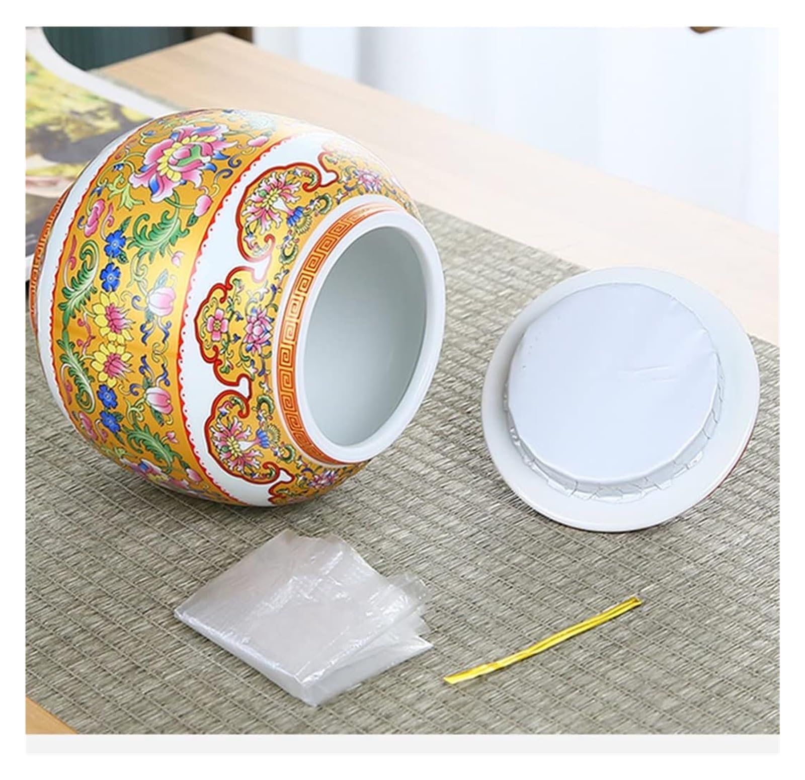 Słoiki z herbatą Ceramiczne pojemniki na herbatę Słoiki na imbir z pokrywką uszczelniającą, Pojemniki na słoiki ze złotej emalii z porcelany Blat kuchenny Pudełko na herbatę Luźny pojemnik do przechow
