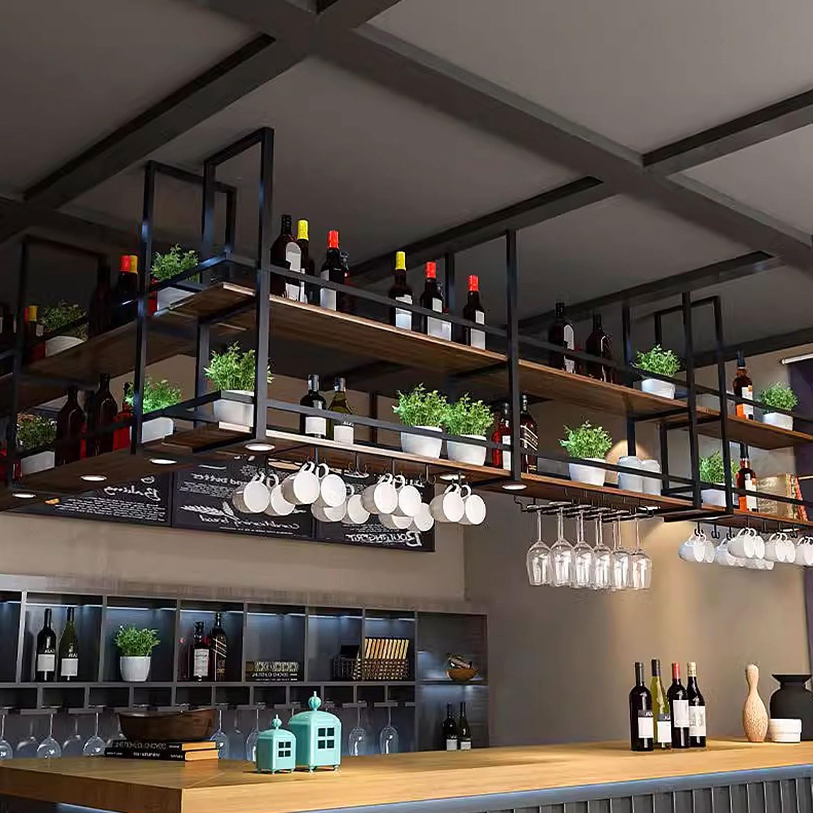 Étagère à verres à vin suspendue anti-poussière : optimisez votre rangement de bar mural