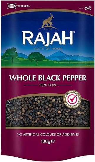 Rajah Spices Whole Black Pepper 100g - Piper Nigrum | Premium Quality Whole Pepper | Buy Now With Express International Delivery