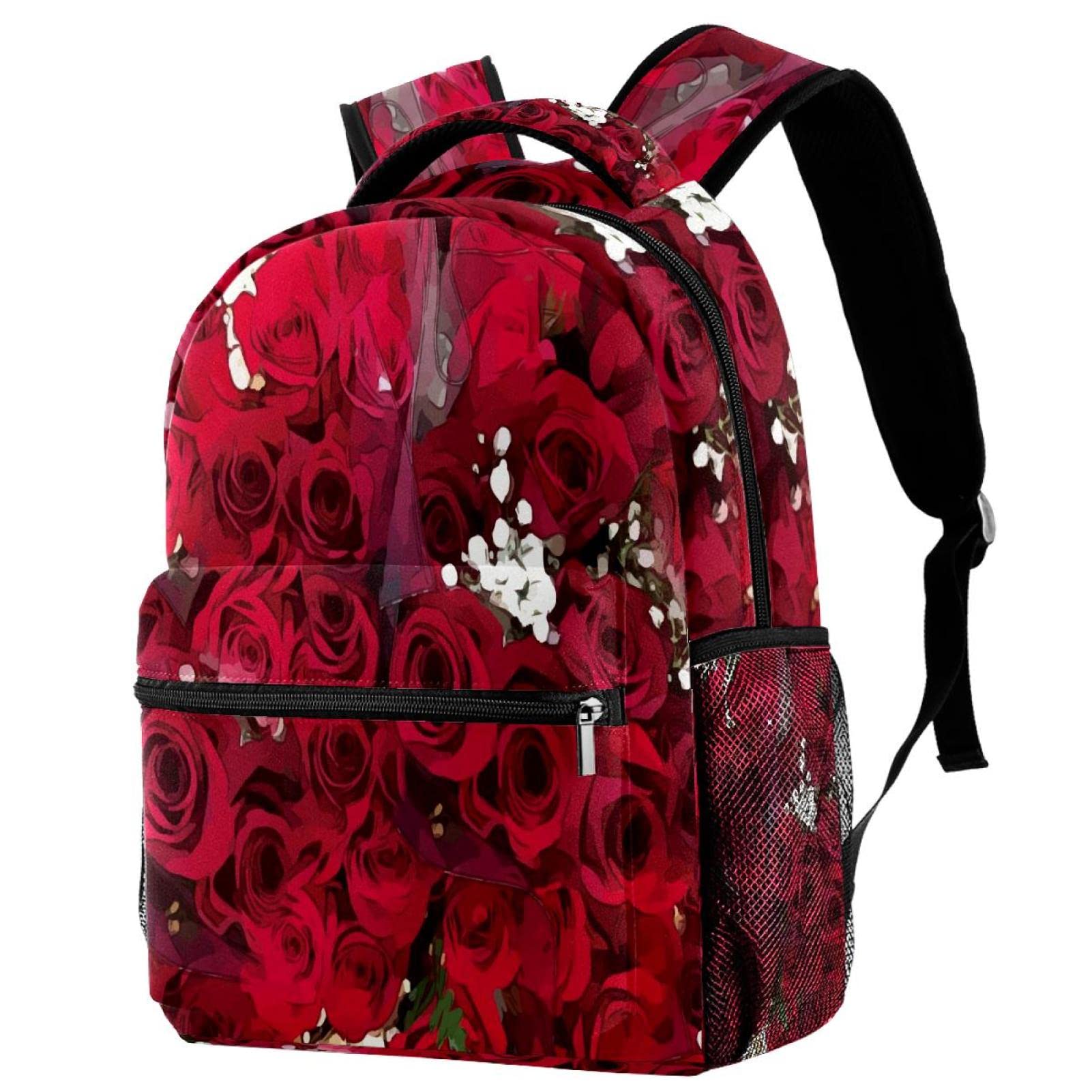 Sac à dos voyage rouge fleuri confortable pour éviter le mal de dos