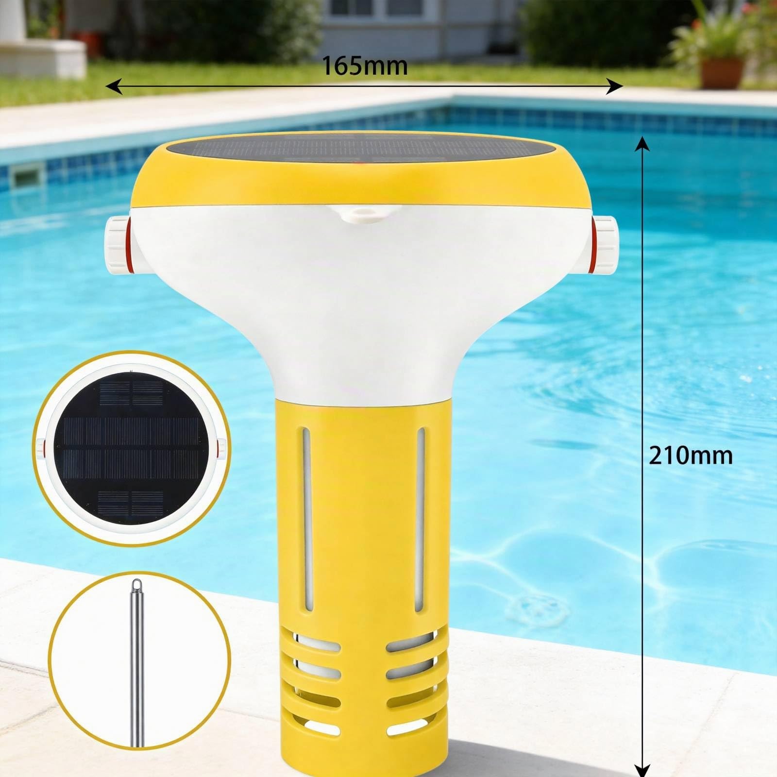 Testeur d'eau WiFi intelligent 7-en-1 Moniteur de piscine Charge solaire USB avec technologie de sonde | Alertes téléphone/SMS pour le suivi du pH/ORP/salinité/température