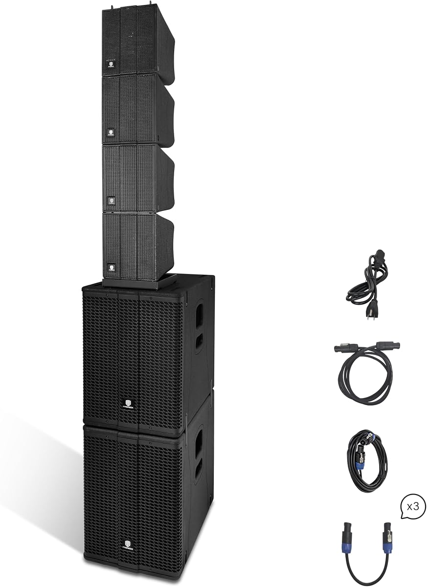 Stage Pro 12 8000W Powerful PA Speaker System with 4 Line Array Speakers, Dual 12" Subwoofer, 3 DSP Presets, TWS Bluetooth, Sound, Ideal for DJs, Weddings, Meetings, Live Events
