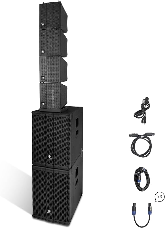 Stage Pro 12 8000W Powerful PA Speaker System with 4 Line Array Speakers, Dual 12" Subwoofer, 3 DSP Presets, TWS Bluetooth, Sound, Ideal for DJs, Weddings, Meetings, Live Events