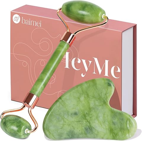 BAIMEI IcyMe Gua Sha & Jade Roller Set for Facial Sculpting and Relaxation