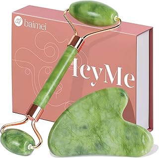 IcyMe Gua Sha & Jade Roller Set, Cooling Face Roller & Guasha Tool for Face Depuffing, Facial Sculpting & Jawline Definition, Smooth Rolling Skincare Tools Gifts for Women & Men – Green