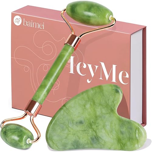 BAIMEI IcyMe Gua Sha & Jade Roller Set for Facial Sculpting and Relaxation | Cooling Face Roller & Guasha Tool for Face Lymphatic Drainage, Depuffing, Jawline Definition, Skin Care Gifts for Women–Green