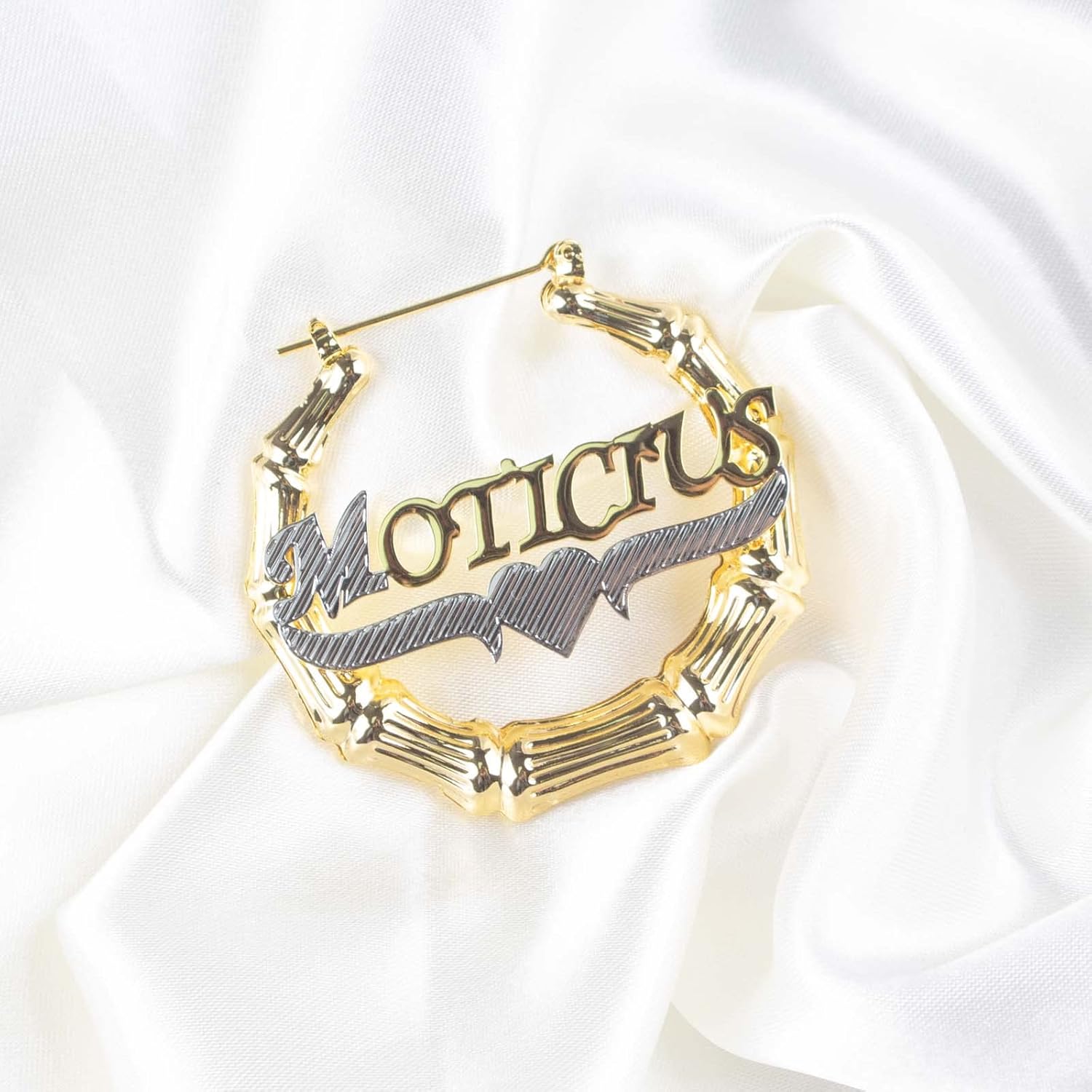 MOTICIUS Custom Bamboo Earrings for Women Personalized Name Earrings 18K Gold Plated Bamboo Earring Customized Big Hoop Earring Gifts for Women Mom Grandma