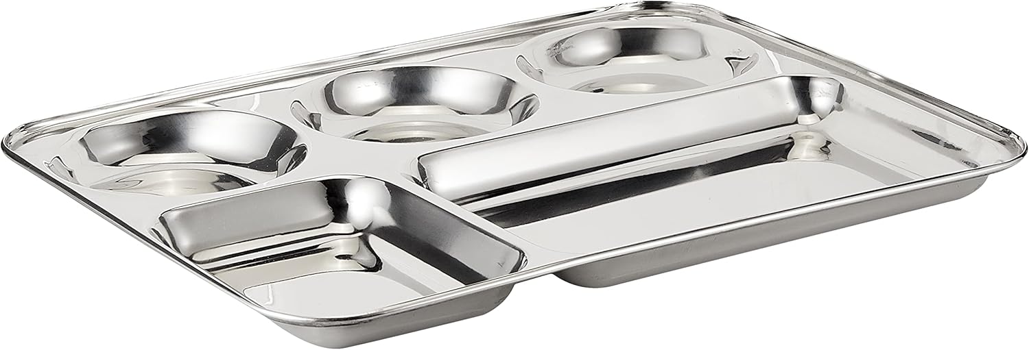 Raj Stainless Steel Divided Dinner Plate in Rectangular Section Food