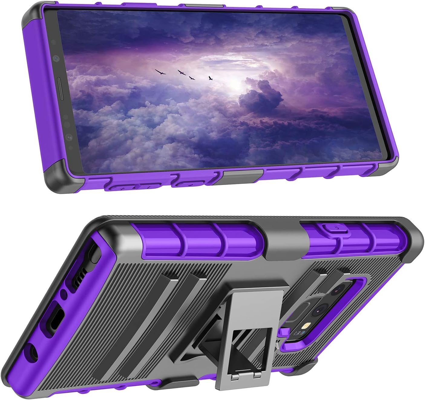 TILL for Galaxy Note 9 Case, TILL [Knight Armor] Note 9 Heavy Duty Full-body Rugged Holster Resilient Armor Case [Belt Swivel Clip][Kickstand] 3 in1 Combo Cover Shell for Samsung Galaxy Note 9 -Purple