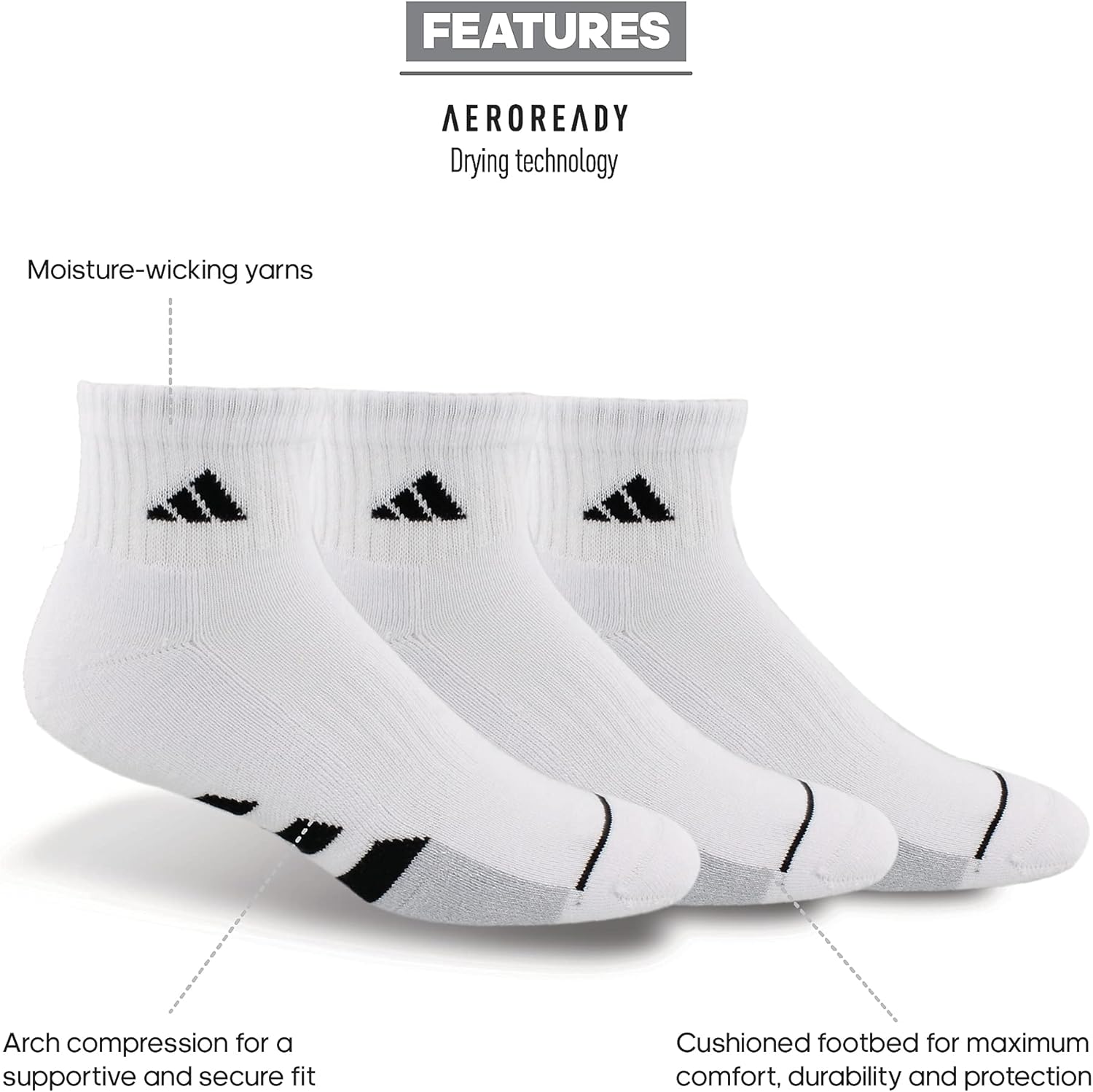 Vista 2 de adidas Men's Cushioned Quarter Socks (3-pair)