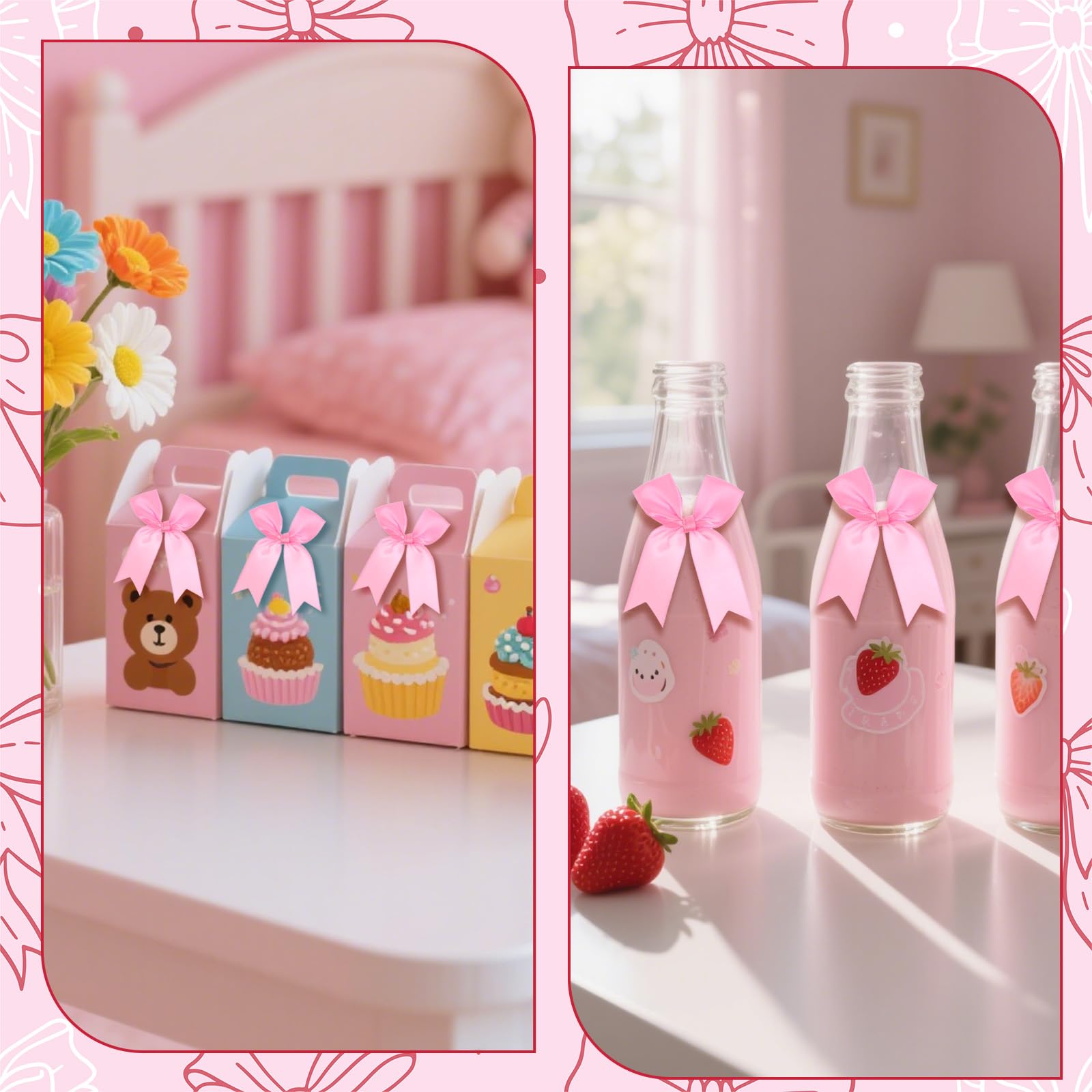 50 Satin Schleifen Selbstklebend 5x6cm - Fertige Schleifen Für Geschenkverpackung